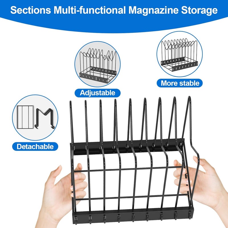 TCJ File Organizer for Desk,Clipboard Stand,Wire Caddy,Chopping Board Organizer,File Folder Holder/Rack,File Sorter,Desktop Record Holder,8 Sections Storage,Anti-Scratch/Rusty,Stable,Adjustable - Image 2